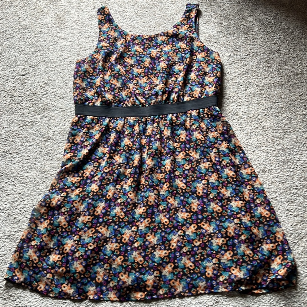 Xhilaration Sleeveless Floral Dress XL Black Orange Blue Purple Flowers Keyhole - Picture 4 of 15